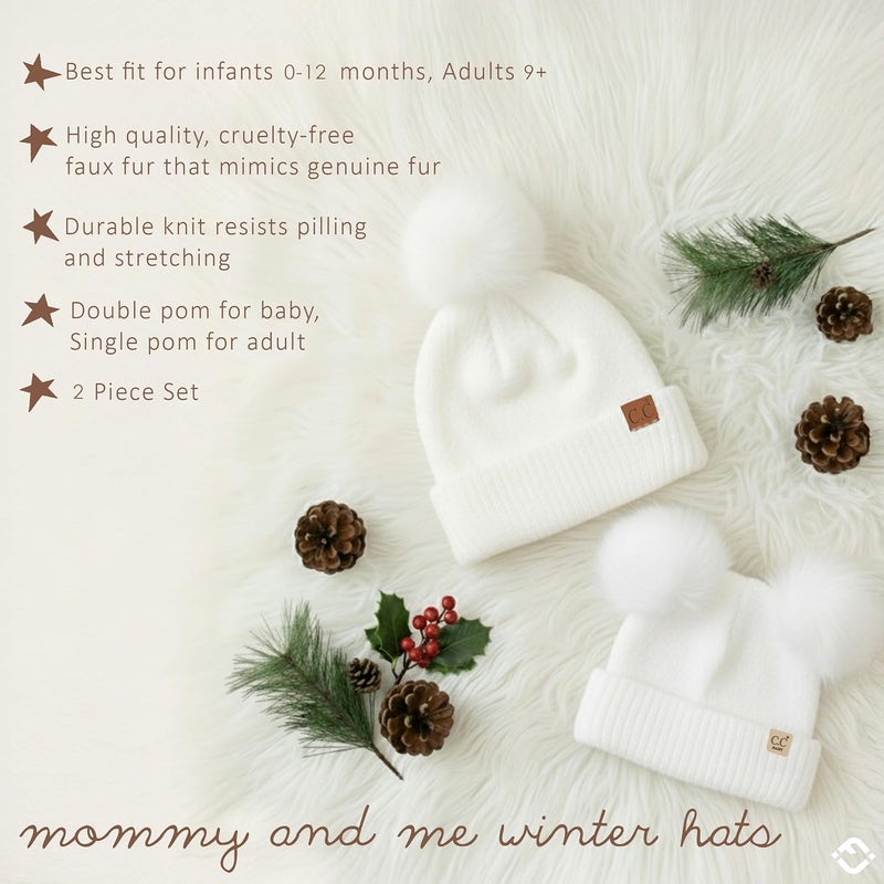 Funky Junque Mommy & Me Double Pom Beanies – Mama & Mini Matching Winter Outfits, Mom & Infant Baby Girl Beanie Hat Set - Image 4